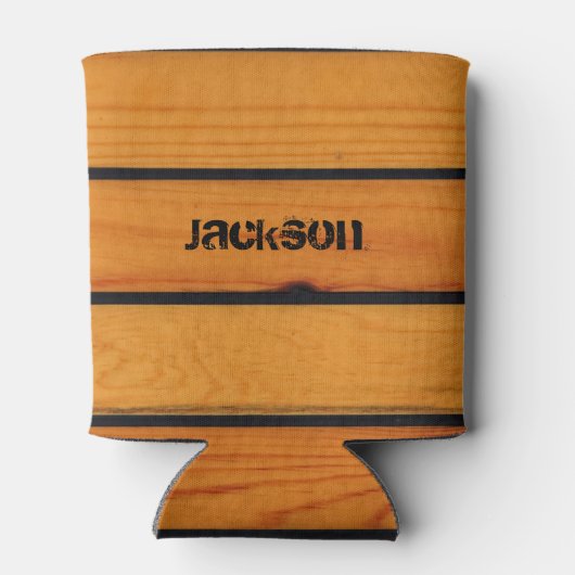 Personalisiertes Schiff aus braunem Holz Dosenkühler (Rückseite)