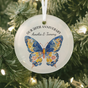 Personalisiertes Schmetterlings-Jubiläum Ornament Aus Glas