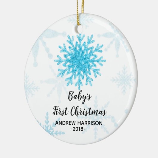 Personalisiertes Schneeflocke-Baby-erstes Keramik Ornament (Links)