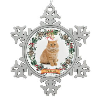 Personalisiertes Schneeflocken-Weihnachtsfoto von Schneeflocken Zinn-Ornament