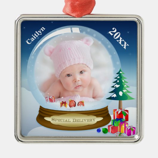 Personalisiertes Schneeglobe Foto Ornament Aus Metall (Vorne)