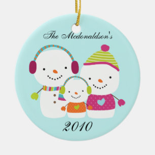 Personalisiertes Schneemann-Familiendekorat Keramik Ornament