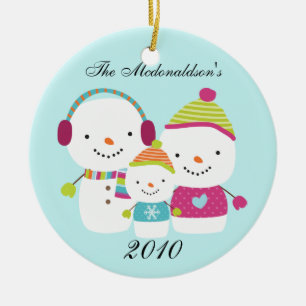Personalisiertes Schneemann-Familiendekorat Keramik Ornament