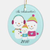 Personalisiertes Schneemann-Familiendekorat Keramik Ornament (Links)