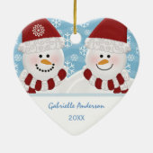 Personalisiertes Schneemann-Ornament Keramik Ornament (Hinten)