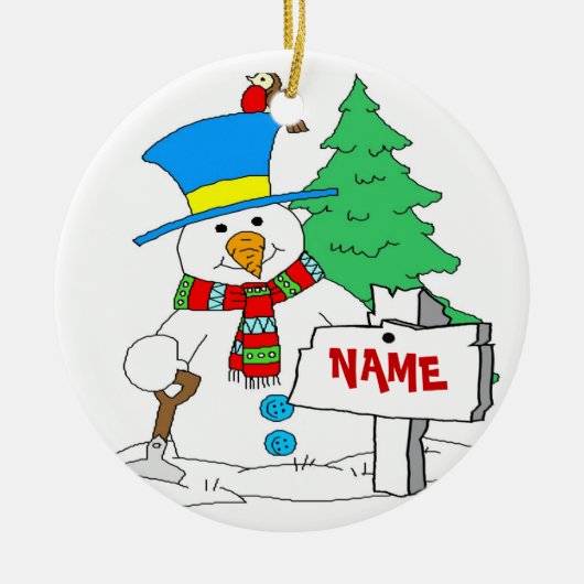 Personalisiertes Schneemann-Ornament Keramikornament (Vorne)