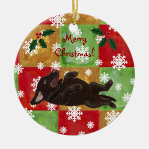 Personalisiertes Schokoladen-Labrador-Weihnachten Keramikornament