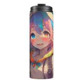Personalisiertes schönes Regenbogen-Anime-Mädchen Thermosbecher