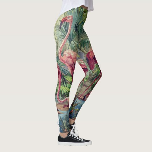 Personalisiertes schönes rosa Flamingo-Wandgemälde Leggings (Rechts)