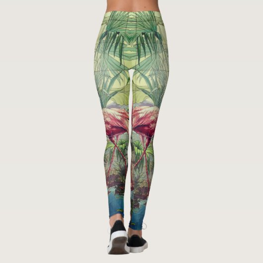 Personalisiertes schönes rosa Flamingo-Wandgemälde Leggings (Rückseite)