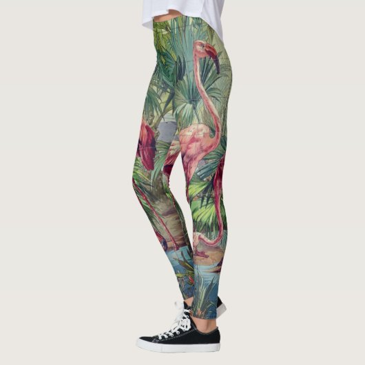 Personalisiertes schönes rosa Flamingo-Wandgemälde Leggings (Links)