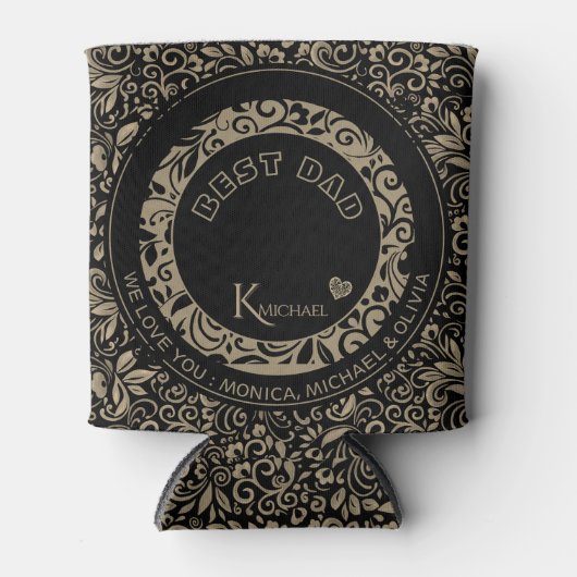 Personalisiertes Schwarz-Glattmuster-Monogramm Dosenkühler (Vorderseite)