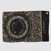 Personalisiertes Schwarz-Glattmuster-Monogramm Golfhandtuch (Horizontal)
