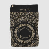 Personalisiertes Schwarz-Glattmuster-Monogramm Golfhandtuch (Vorderseite)