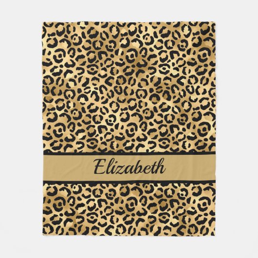Personalisiertes Schwarz-Gold-Leopard-Muster Fleecedecke (Vorderseite)