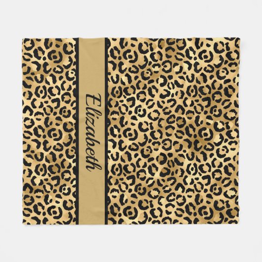 Personalisiertes Schwarz-Gold-Leopard-Muster Fleecedecke (Vorderseite (Horizontal))