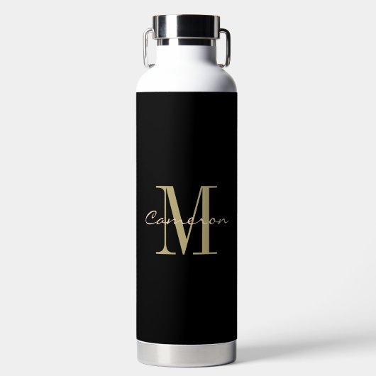 Personalisiertes Schwarz-Gold Monogramm-Geschenk Trinkflasche (Vorderseite)