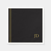Personalisiertes Schwarz & Gold Monogramm Serviette (Vorderseite)