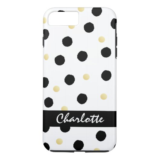 Personalisiertes Schwarz-Gold-Polka-Punktmuster Case-Mate iPhone Hülle (Rückseite)