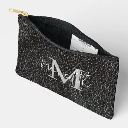 Personalisiertes Schwarz-Leder Zubehörtasche (Offen)
