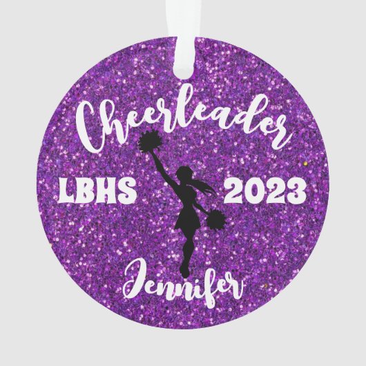 Personalisiertes Schwarz & Lila Cheerleader Orname Ornament (Rückseite)