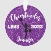 Personalisiertes Schwarz & Lila Cheerleader Orname Ornament (Vorderseite)