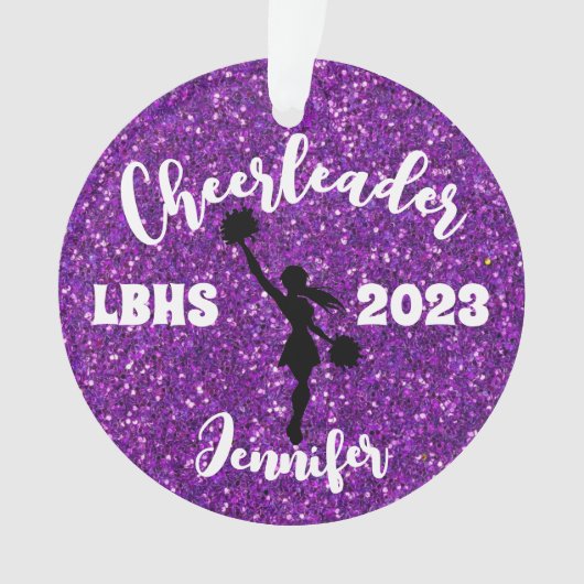 Personalisiertes Schwarz & Lila Cheerleader Orname Ornament (Vorderseite)