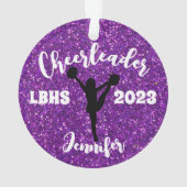 Personalisiertes Schwarz & Lila Cheerleader Orname Ornament (Rückseite)