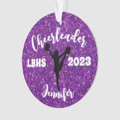 Personalisiertes Schwarz & Lila Cheerleader Orname Ornament (Vorderseite)