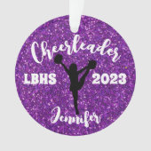 Personalisiertes Schwarz & Lila Cheerleader Orname Ornament (Vorderseite)