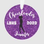 Personalisiertes Schwarz & Lila Cheerleader Orname Ornament (Vorderseite)