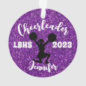Personalisiertes Schwarz & Lila Cheerleader Orname Ornament (Rückseite)
