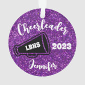 Personalisiertes Schwarz & Lila Cheerleader Orname Ornament (Rückseite)