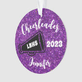 Personalisiertes Schwarz & Lila Cheerleader Orname Ornament (Vorderseite)