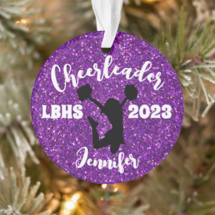 Personalisiertes Schwarz & Lila Cheerleader Orname Ornament