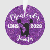 Personalisiertes Schwarz & Lila Cheerleader Orname Ornament (Vorderseite)