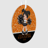 Personalisiertes Schwarz & Orange Cheerleader Orna Ornament (Vorderseite)