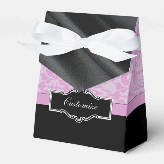 Personalisiertes Schwarz/Rosa Damask Gefälligkeits Geschenkschachtel (Vorderseite)