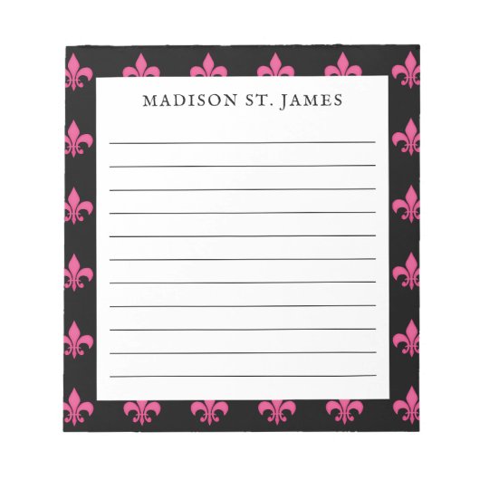 Personalisiertes Schwarz-Rosa-Lilie-Muster Notizblock (Vorderseite)