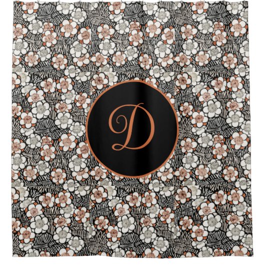 Personalisiertes Schwarz-Rot-Flora-Muster Duschvorhang (Vorderseite)