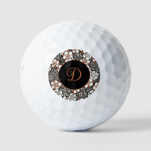 Personalisiertes Schwarz-Rot-Flora-Muster Golfball (Vorderseite)