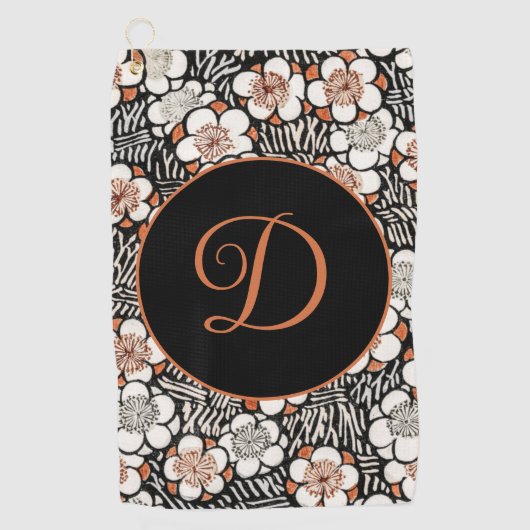 Personalisiertes Schwarz-Rot-Flora-Muster Golfhandtuch (Vorderseite)