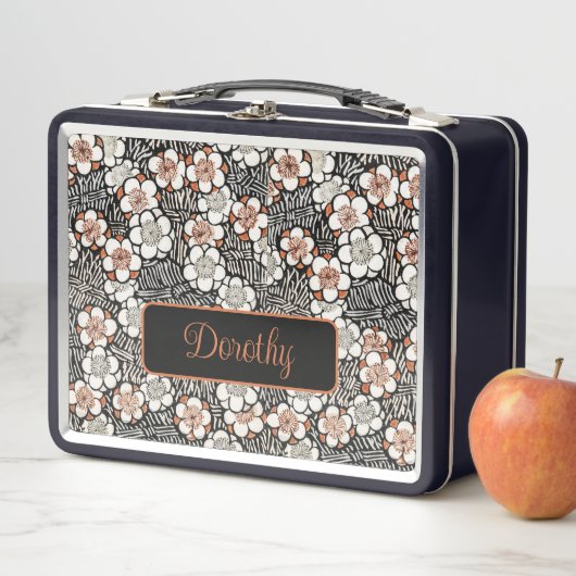 Personalisiertes Schwarz-Rot-Flora-Muster Metall Brotdose (Beispiel)