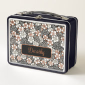 Personalisiertes Schwarz-Rot-Flora-Muster Metall Brotdose (Vorderseite)