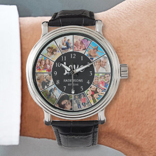 Personalisiertes Schwarz-Schwarz-FotoCollage für b Armbanduhr