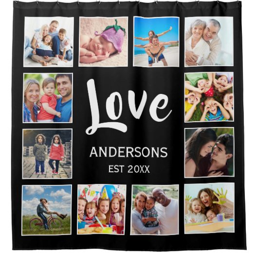 Personalisiertes Schwarz-Schwarz-FotoCollage für b Duschvorhang (Vorderseite)