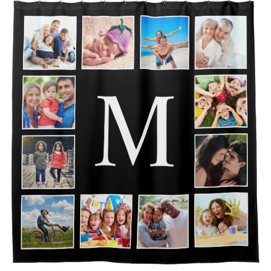 Personalisiertes Schwarz-Schwarz-FotoCollage für b Duschvorhang (Vorderseite)
