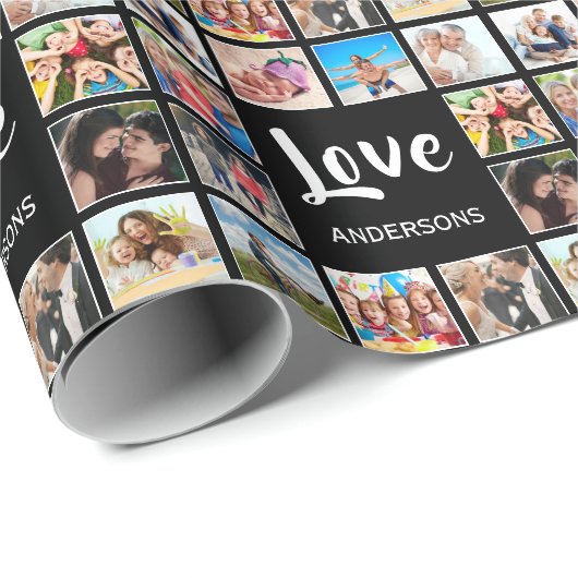 Personalisiertes Schwarz-Schwarz-FotoCollage für b Geschenkpapier (Rolleneckpunkt)