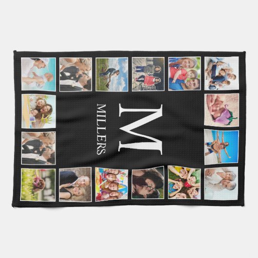 Personalisiertes Schwarz-Schwarz-FotoCollage für b Geschirrtuch (Horizontal)
