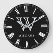 Personalisiertes Schwarz-Schwarz-FotoCollage für b Große Wanduhr (Vorderseite)